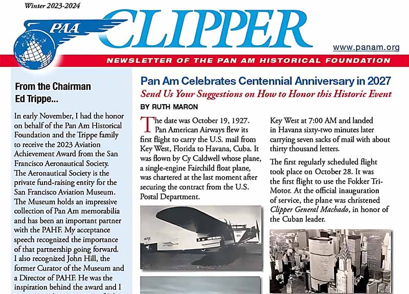 "Clipper," the membership newsletter for the Pan Am Historical Foundation