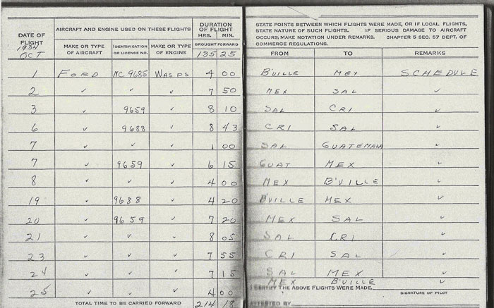 Joe Britton's log book, Oct 1934 