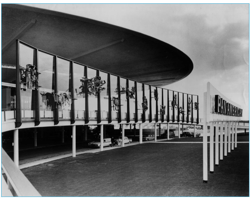 Hebald zodiac sculptures outside Pan Am Worldport