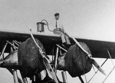 NYRBA worker atop Sikorsky S-38