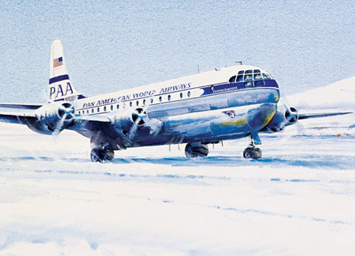 Pan Am Watercolor, Stratocruiser in Antarctica, by John T. McCoy