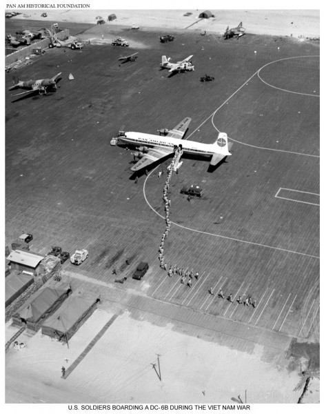 Aerial View of US Soldiers boarding Pan Am Plane in Vietnam